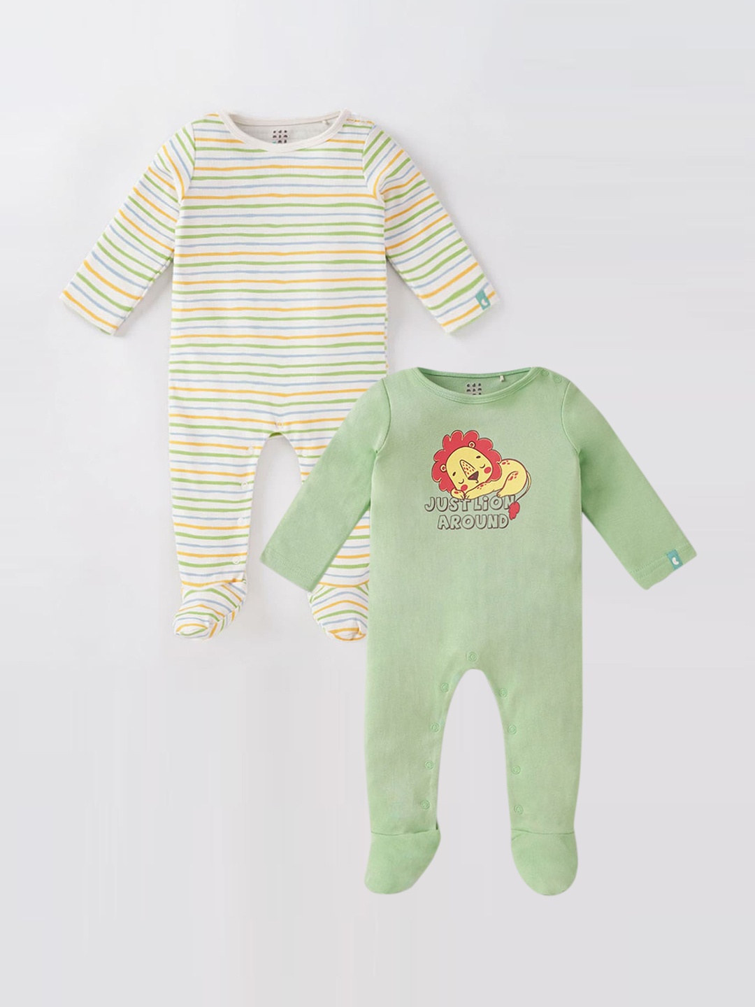 

Ed-a-Mamma Baby Infants Boys Pack of 2 Printed Pure Cotton Sleepsuits, Green