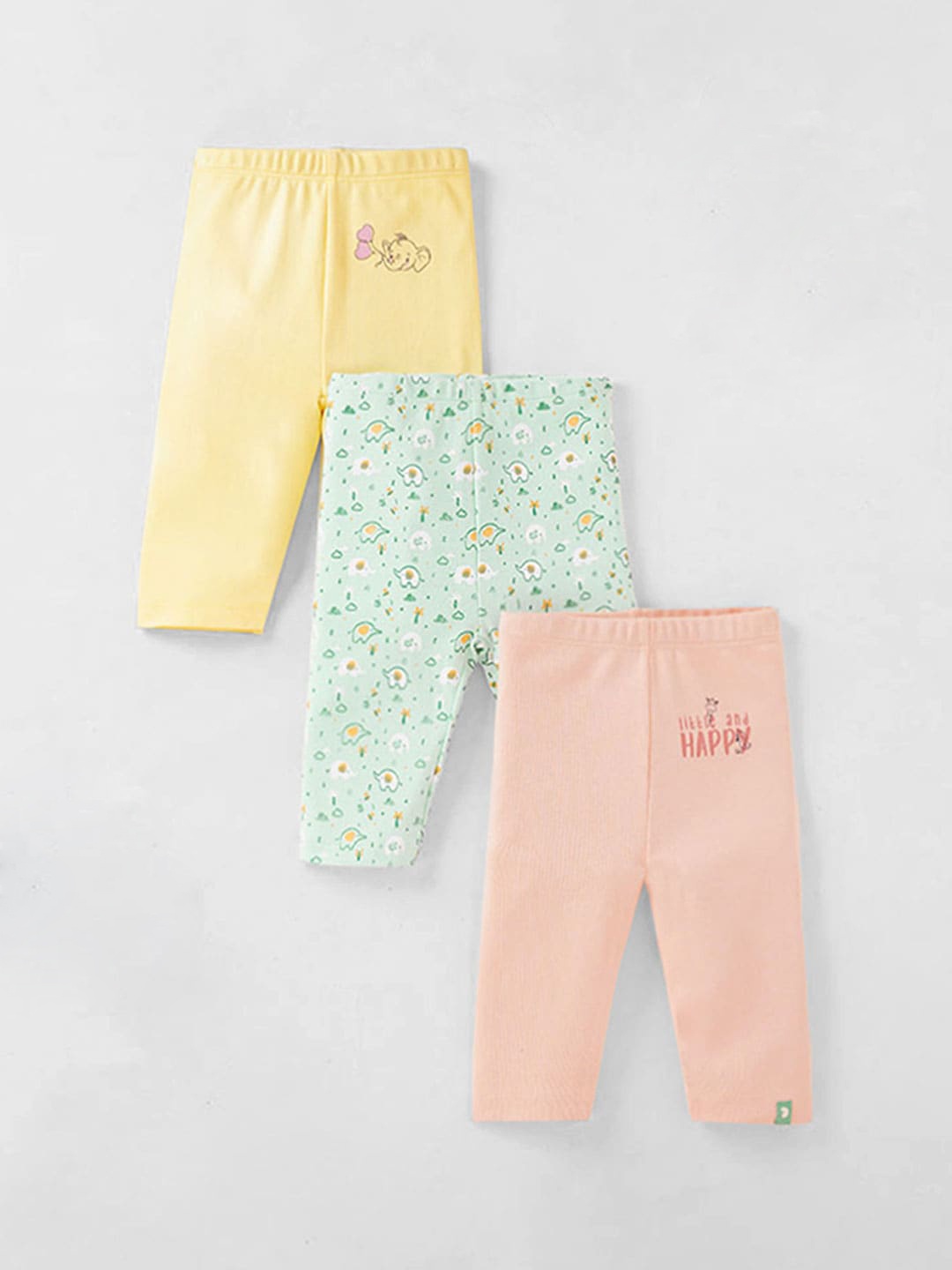 

Ed-a-Mamma Baby Infant Pack Of 3 Printed Cotton Leggings, Yellow