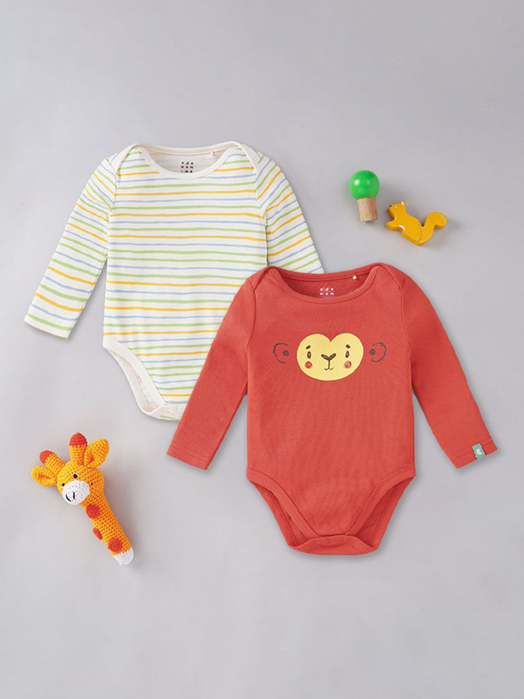 

Ed-a-Mamma Baby Infants Pack Of 2 Printed Pure Cotton Bodysuit, Red