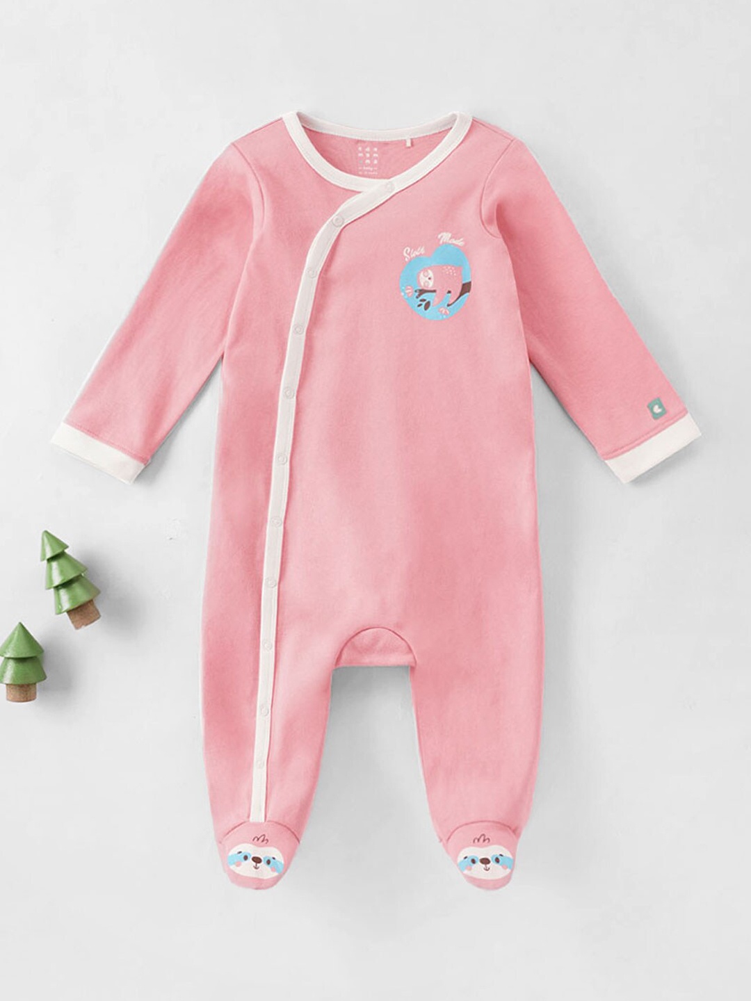 

Ed-a-Mamma Baby Infant Girls Printed Full Sleeves Cotton Sleepsuit, Pink