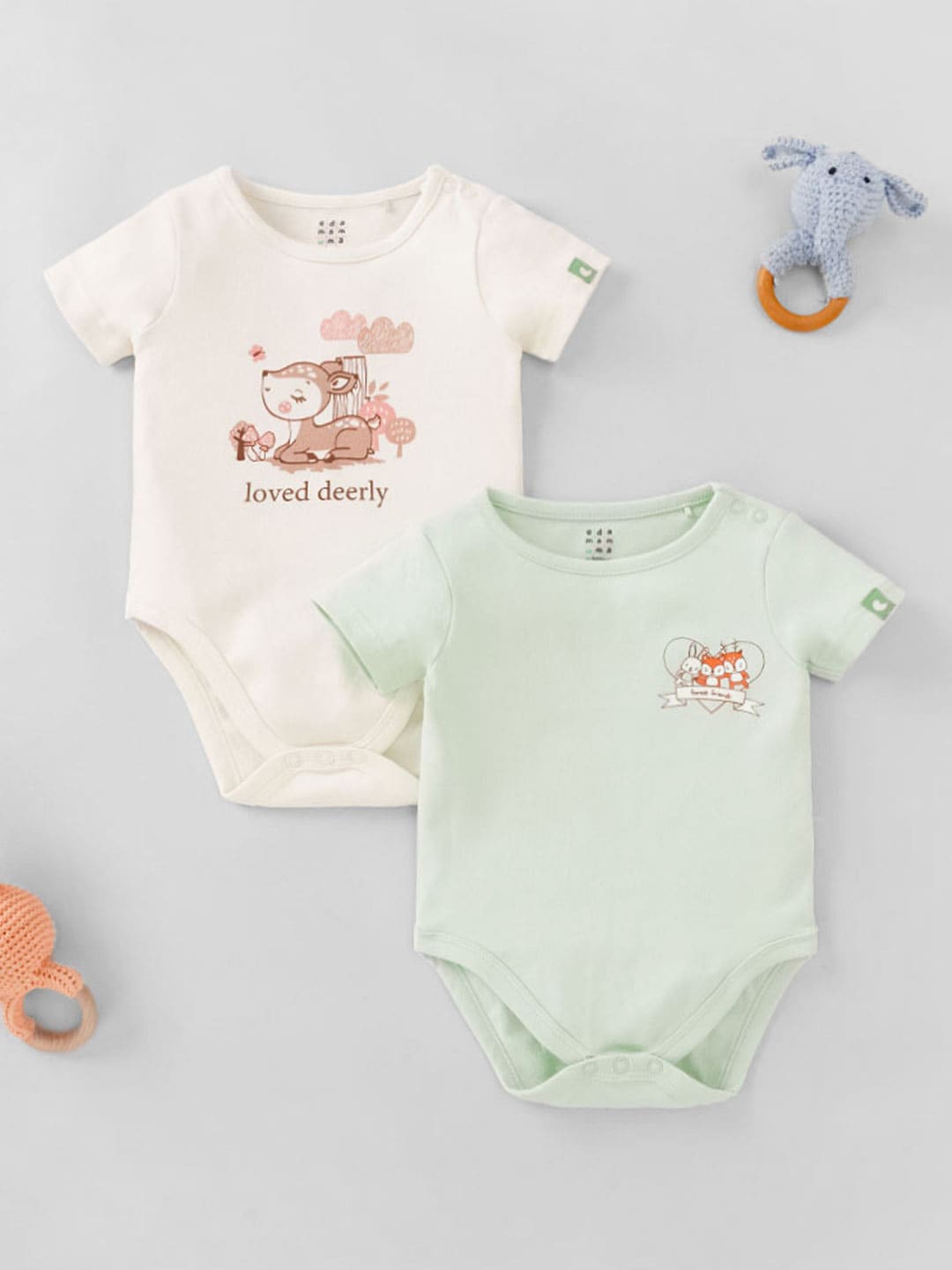 

Ed-a-Mamma Baby Infant Girls Pack Of 2 Printed Pure Cotton Bodysuit, Green