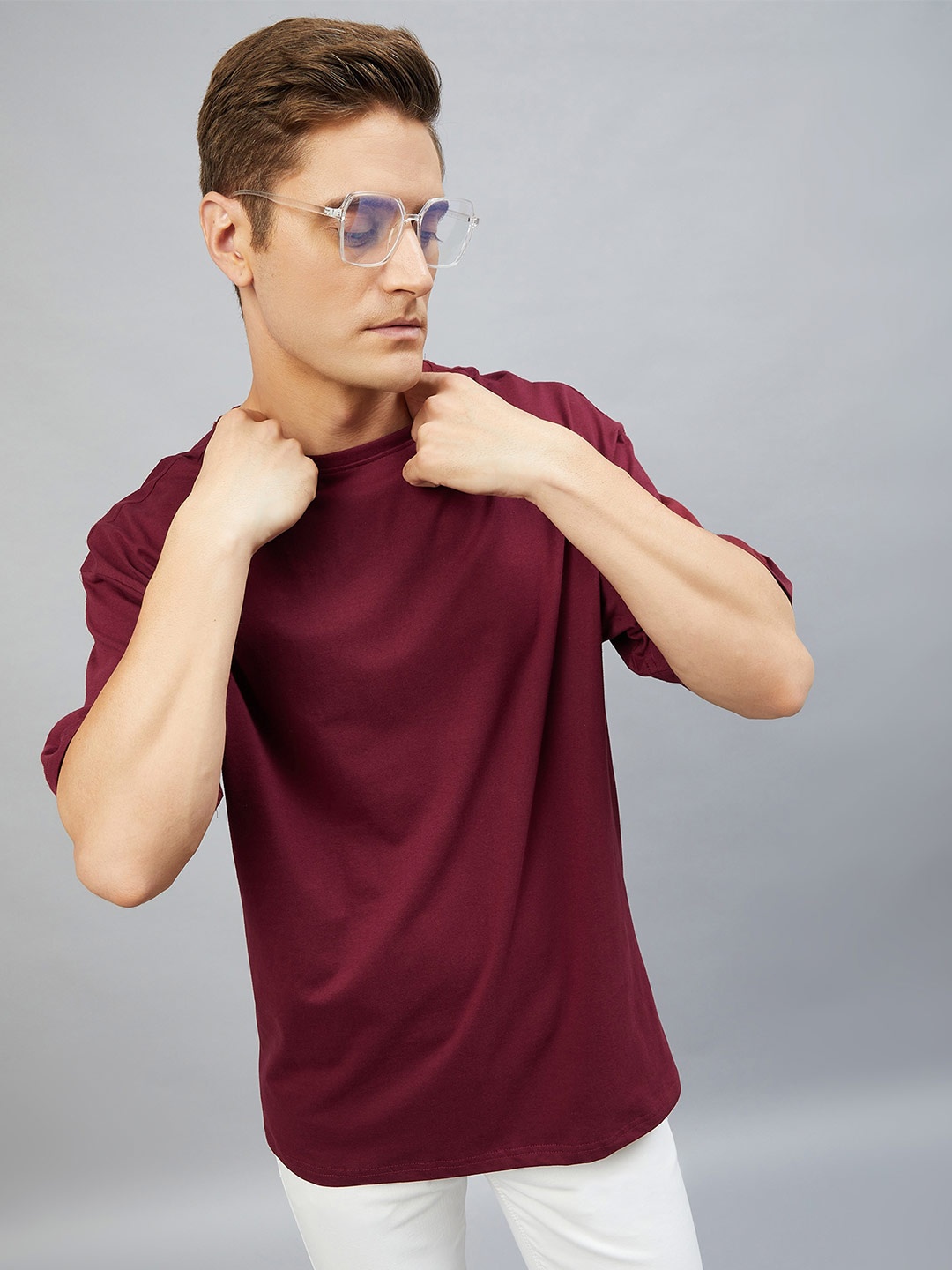 

CHIMPAAANZEE Men Maroon Extended Sleeves Oversize T-shirt