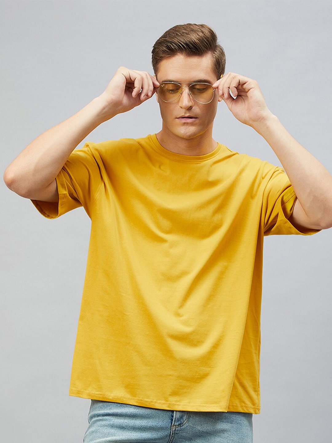 

CHIMPAAANZEE Round Neck Cotton T-shirt, Yellow