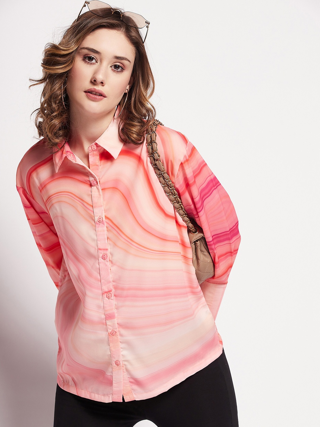 

CAMLA Abstract Printed Spread Collar Casual Shirt, Peach