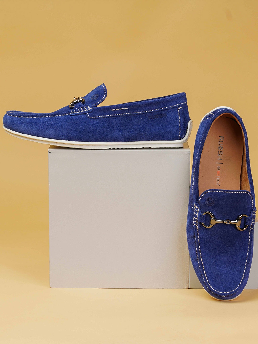 

Ruosh Men MACAU Leather Comfort Insole Horsebit Loafers, Blue