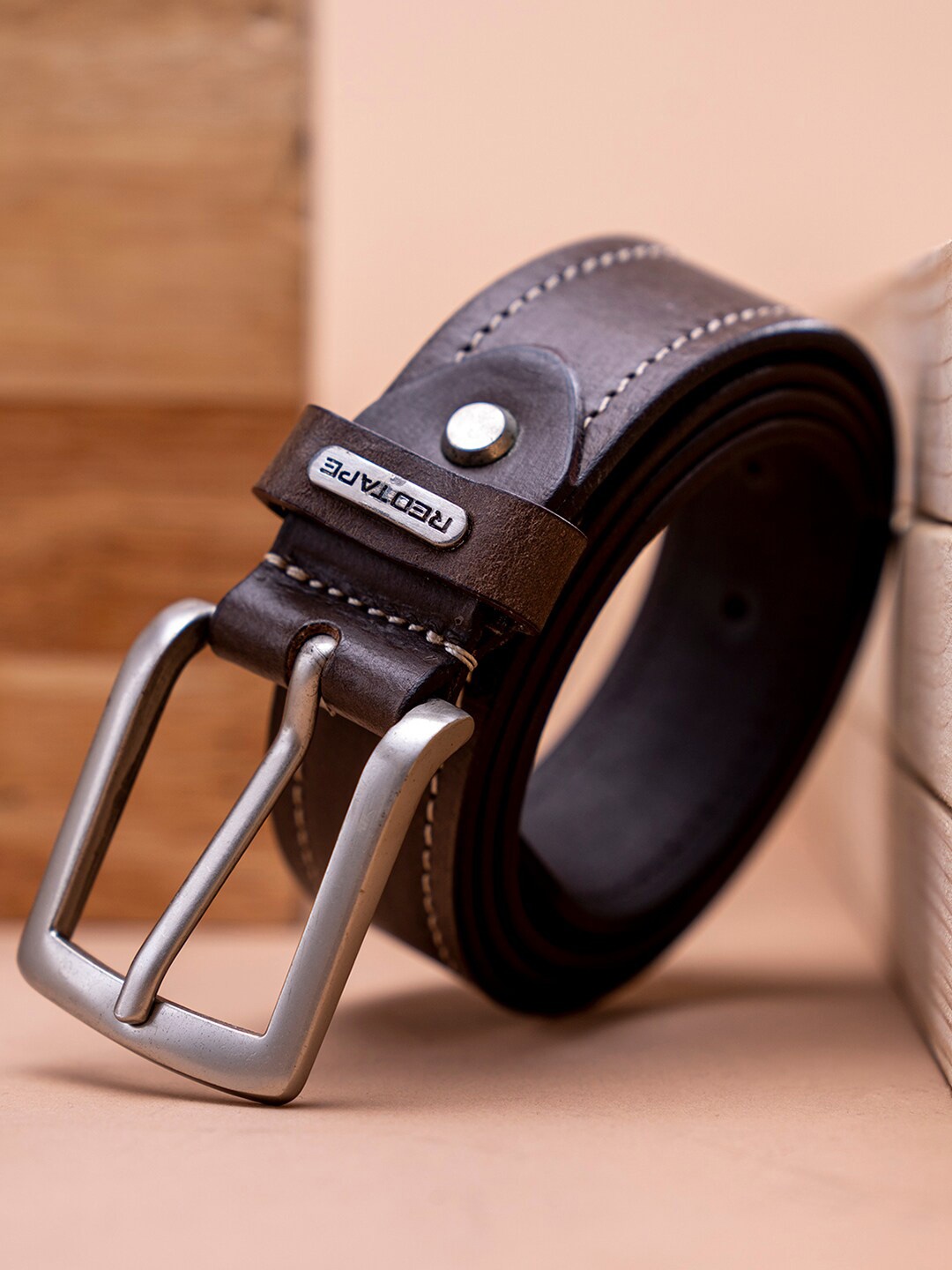 

Red Tape Men Leather Tang Slim Formal Belt, Brown