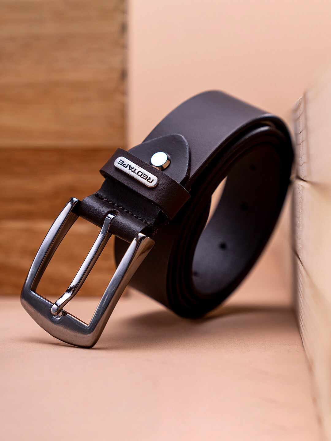 

Red Tape Men Leather Tang Closure Formal Belt, Brown