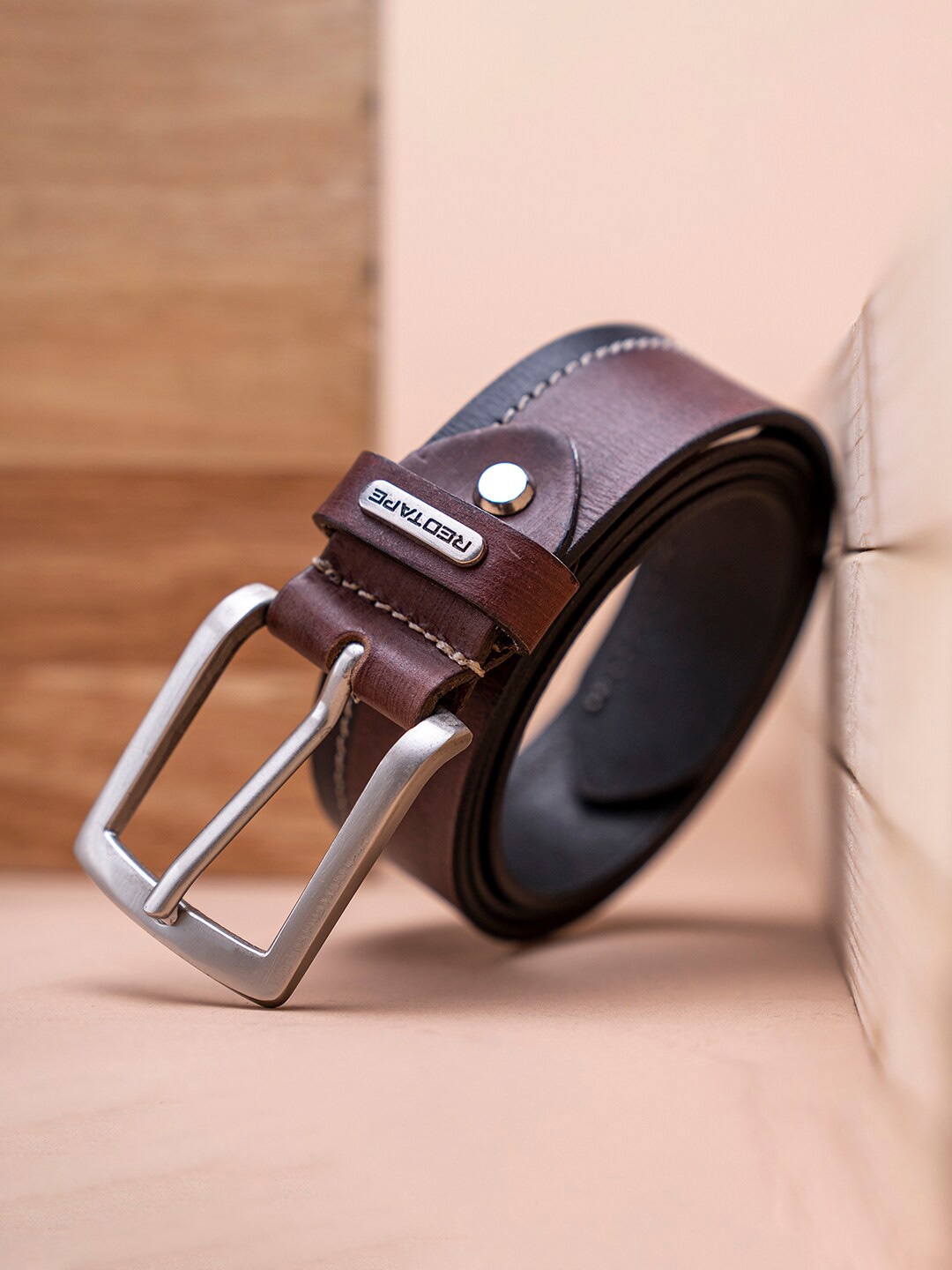 

Red Tape Men Leather Tang Closure Formal Belt, Brown