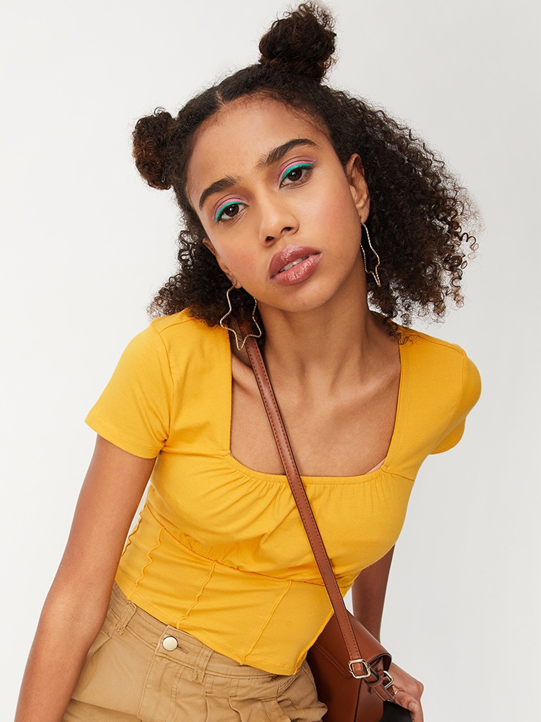 

max Square Neck Cotton Crop Top, Yellow