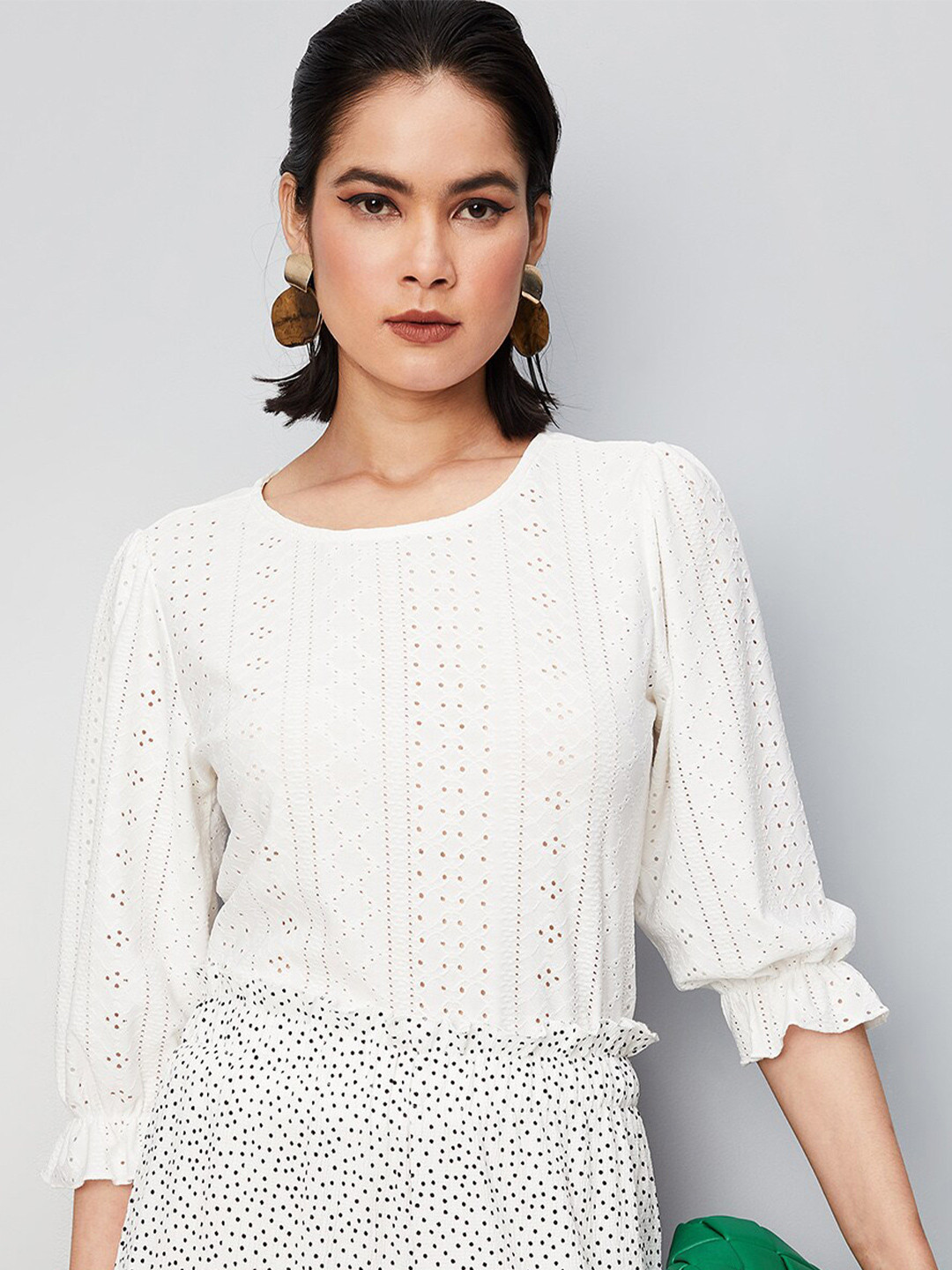 

max Self Design Bell Sleeves Top, White