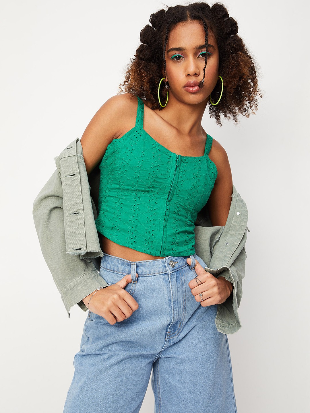 

max Shoulder Straps Self Design Top, Green