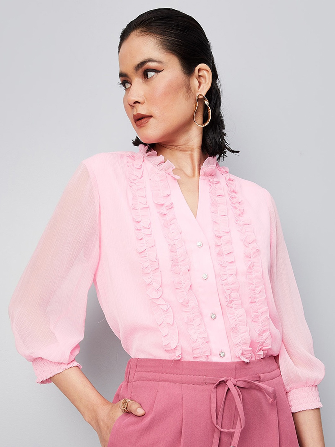 

max Purple Mandarin Collar Shirt Style Top