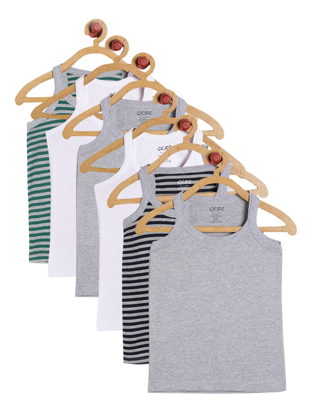 

GKIDZ Boys Pack Of 6 Innerwear Vests CMB-6, Grey