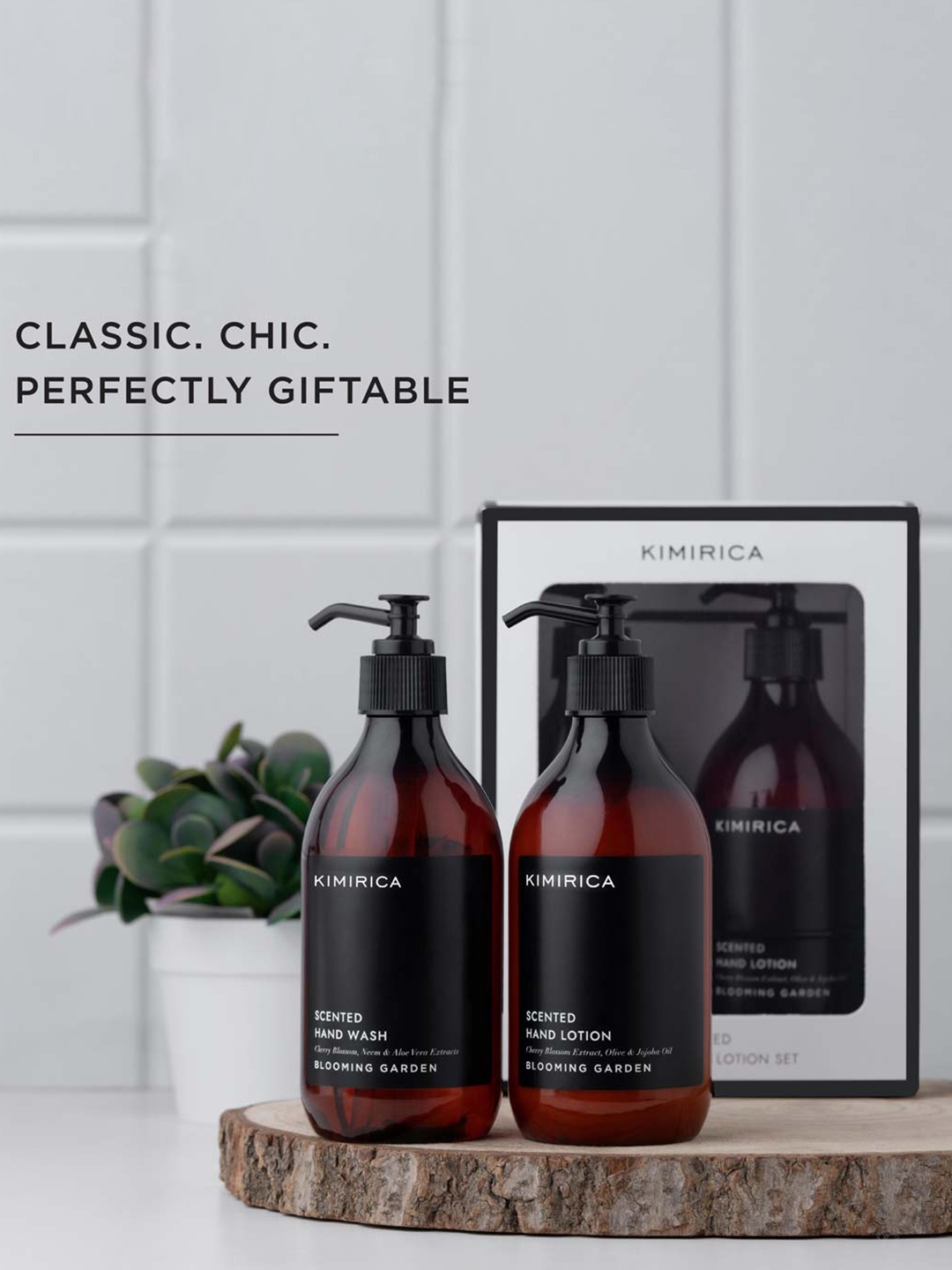 

Kimirica Blooming Garden Set Of 2 Scented Hand Wash & Hand Lotion Duo Caddy Set 300 ml Each, Brown