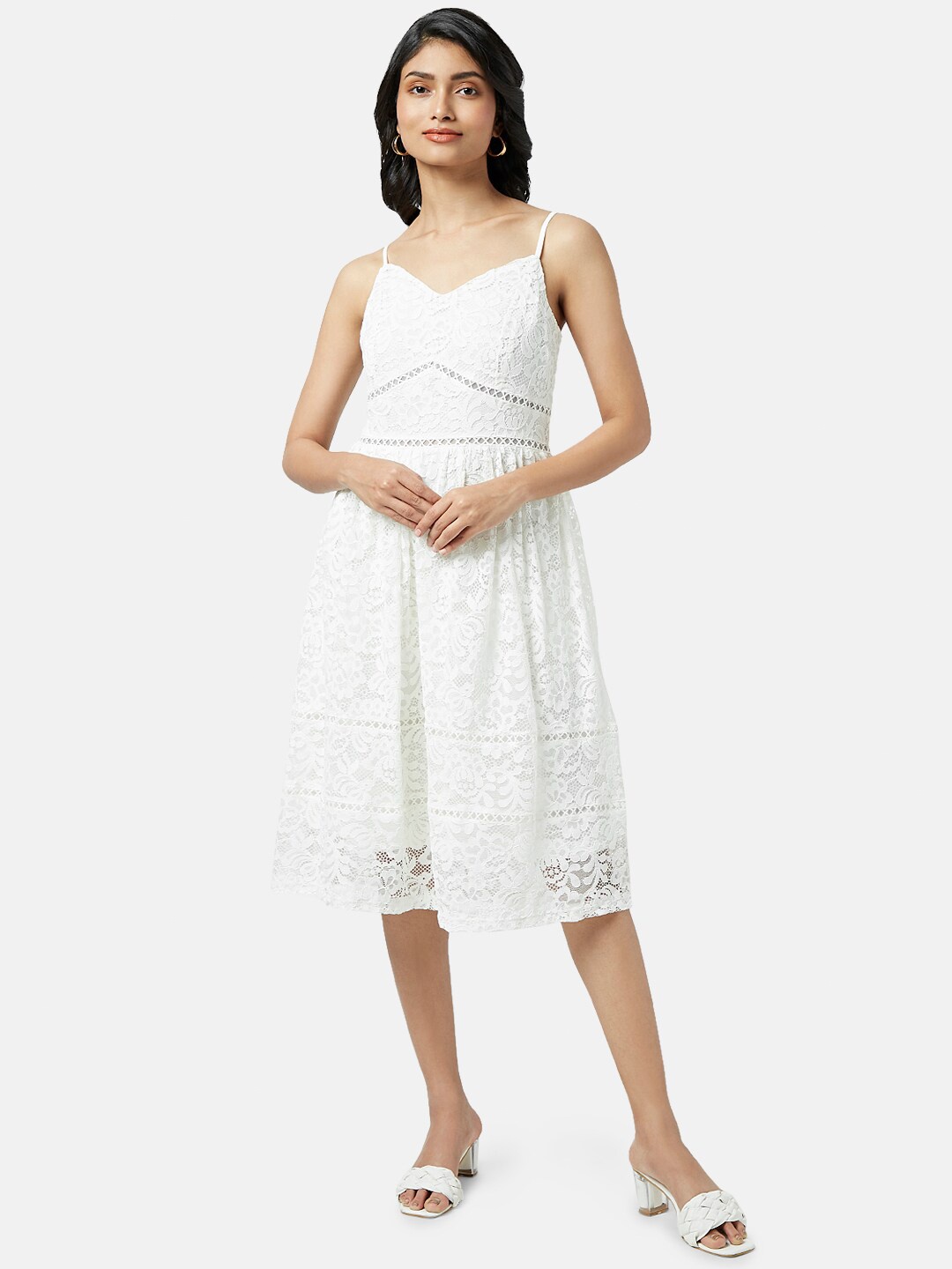 

Honey by Pantaloons Self Design Fit & Flare Midi Dress, White