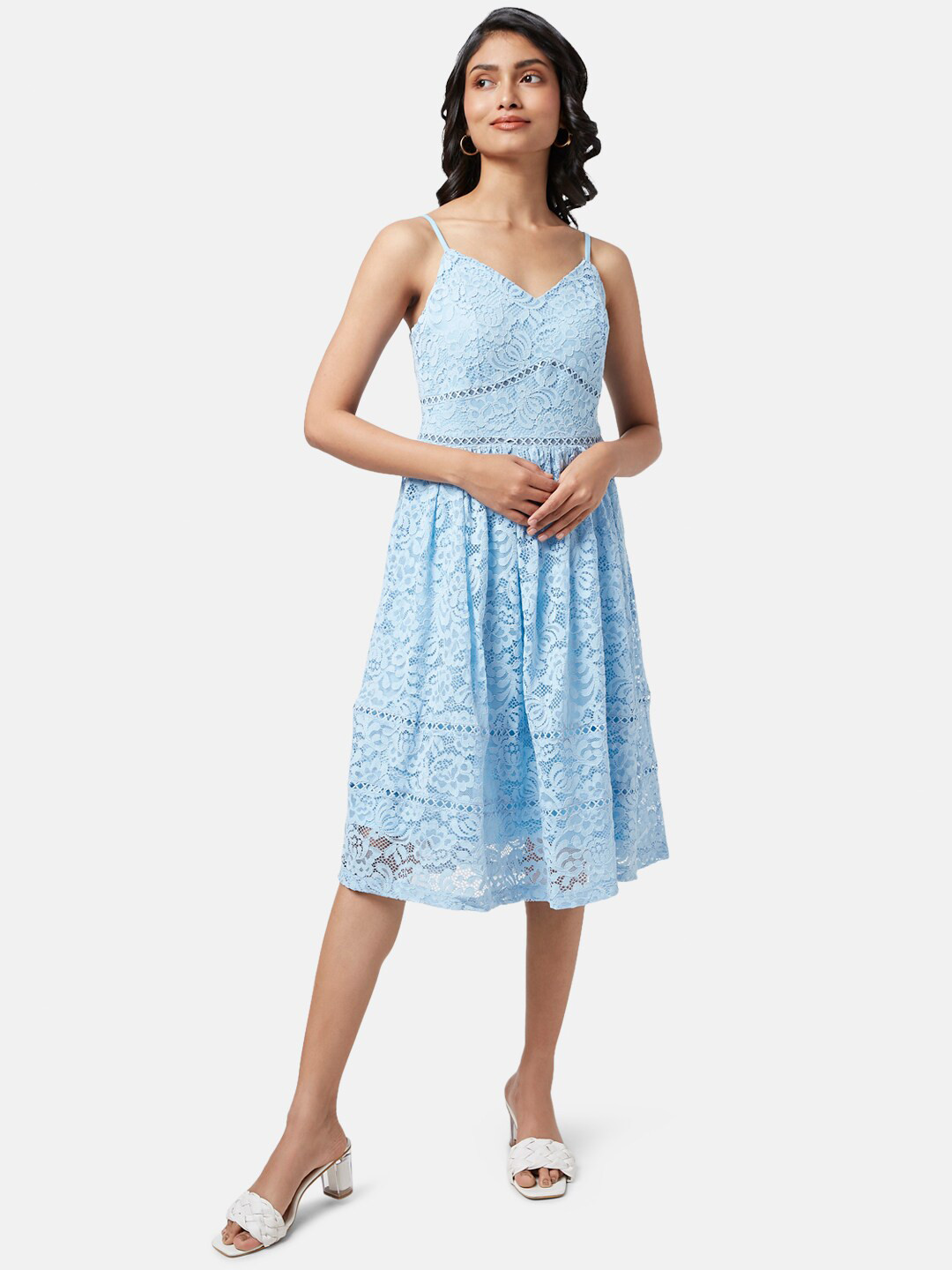

Honey by Pantaloons Self Design Fit & Flare Midi Dress, Blue