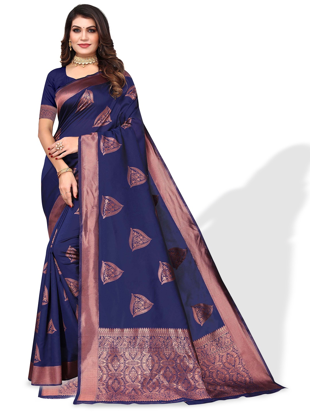 

Poshyaa Ethnic Woven Design Zari Kanjeevaram Saree, Navy blue