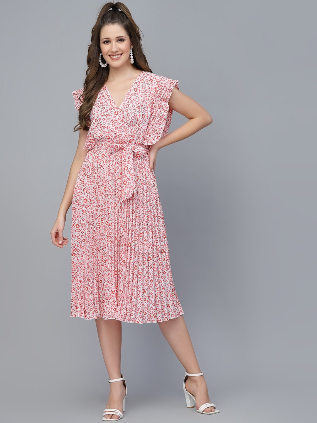 

Mafadeny Pink Chiffon Midi Dress