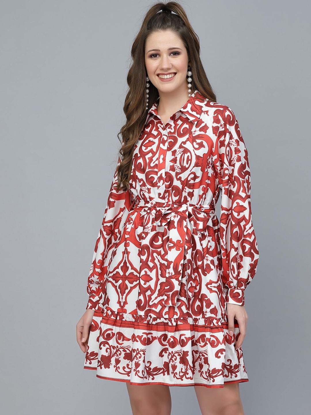 

Mafadeny Red Floral A-Line Dress