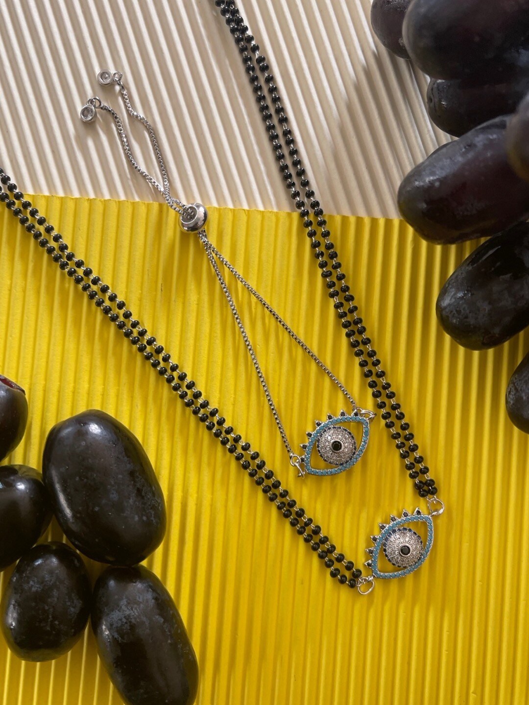 

Digital Dress Room Set of 2 Silver-Plated Mangalsutra & Bracelet Set, Blue
