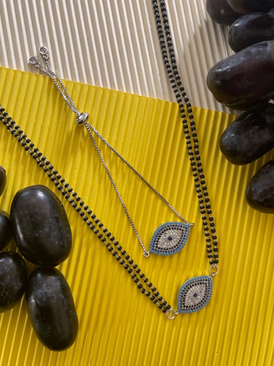 

Digital Dress Room 2 Pcs Silver Plated Evil Eye Mangalsutra & Bracelet Combo Set, Blue