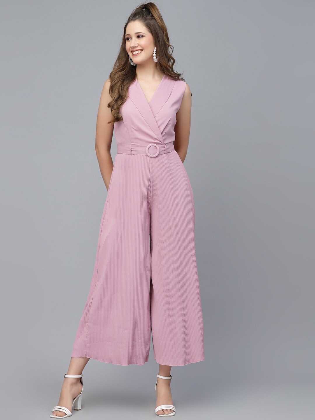

Mafadeny V-Neck Basic Jumpsuit, Pink