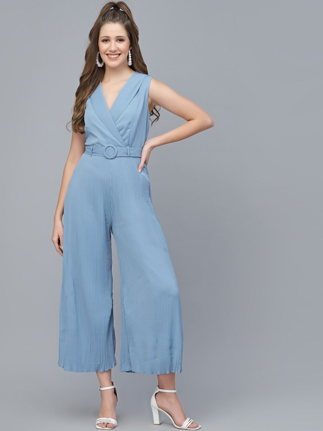 

Mafadeny V-Neck Basic Jumpsuit, Blue
