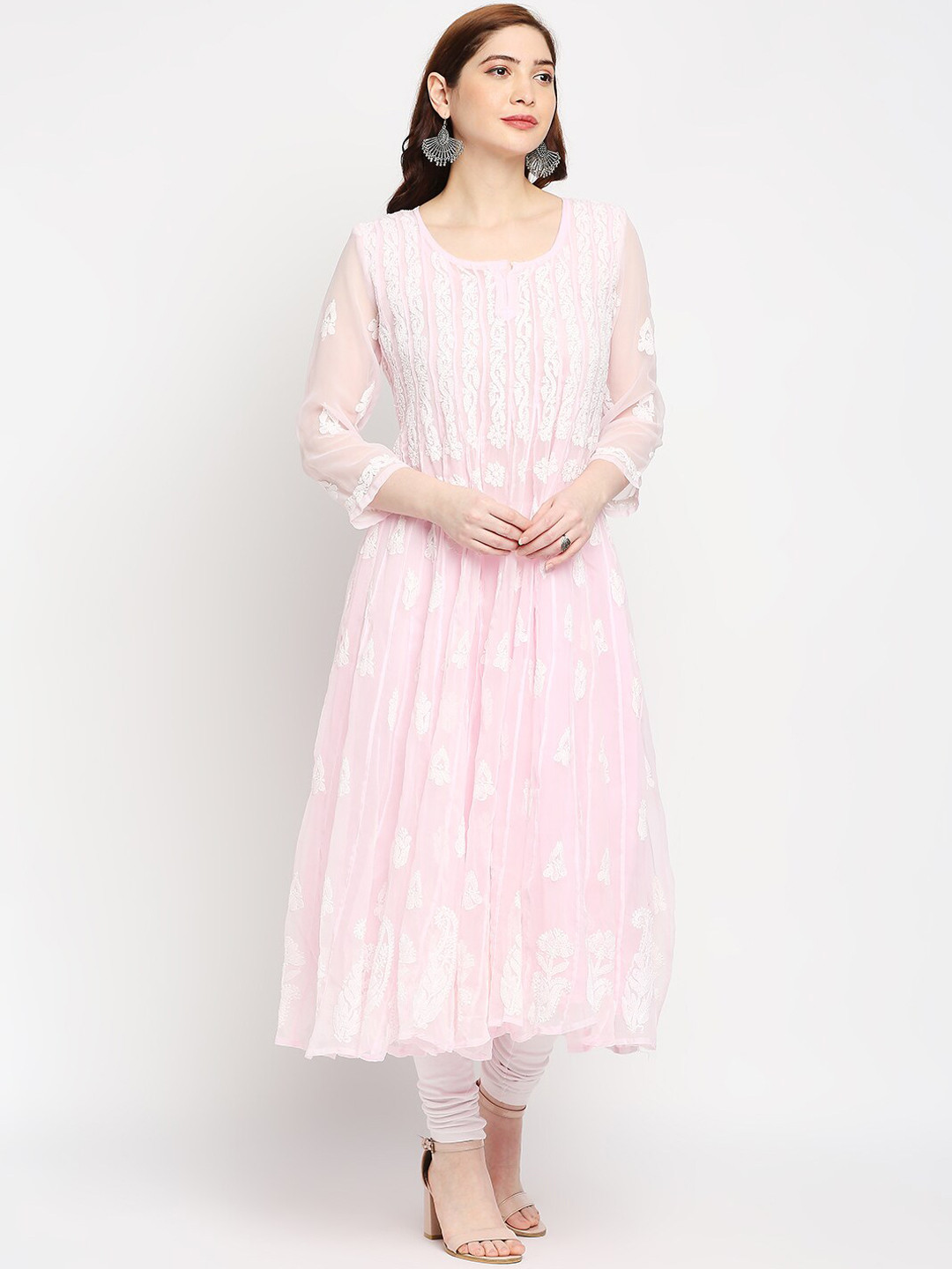 

Indiankala4u Ethnic Motifs Embroidered Chikankari Georgette Anarkali Kurta, Pink