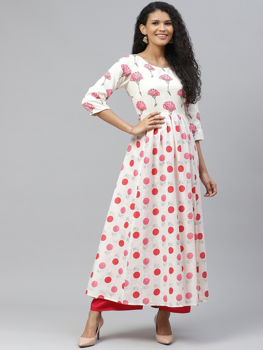 

Poshak Hub Floral Printed Pure Cotton Kurta, Off white