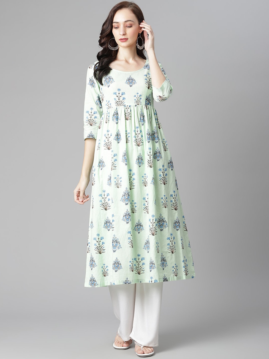 

Poshak Hub Empire Floral Printed Flared Anarkali Kurta, Sea green