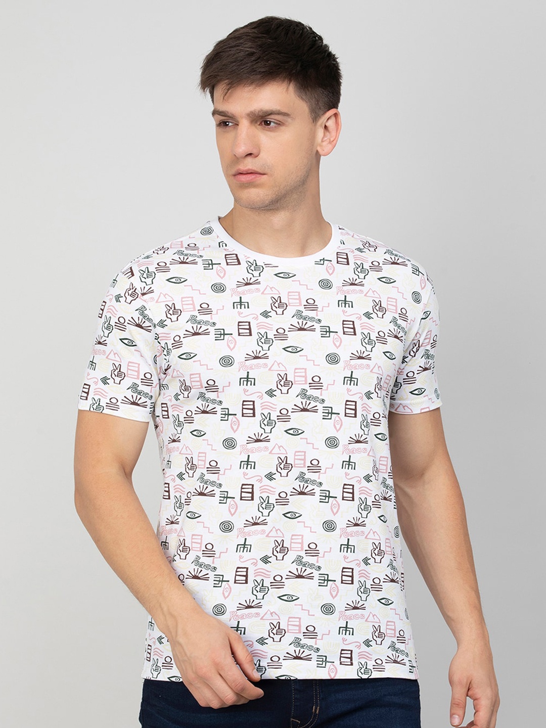 

Fame Forever by Lifestyle Printed Round Neck Cotton Slim Fit T-shirt, White