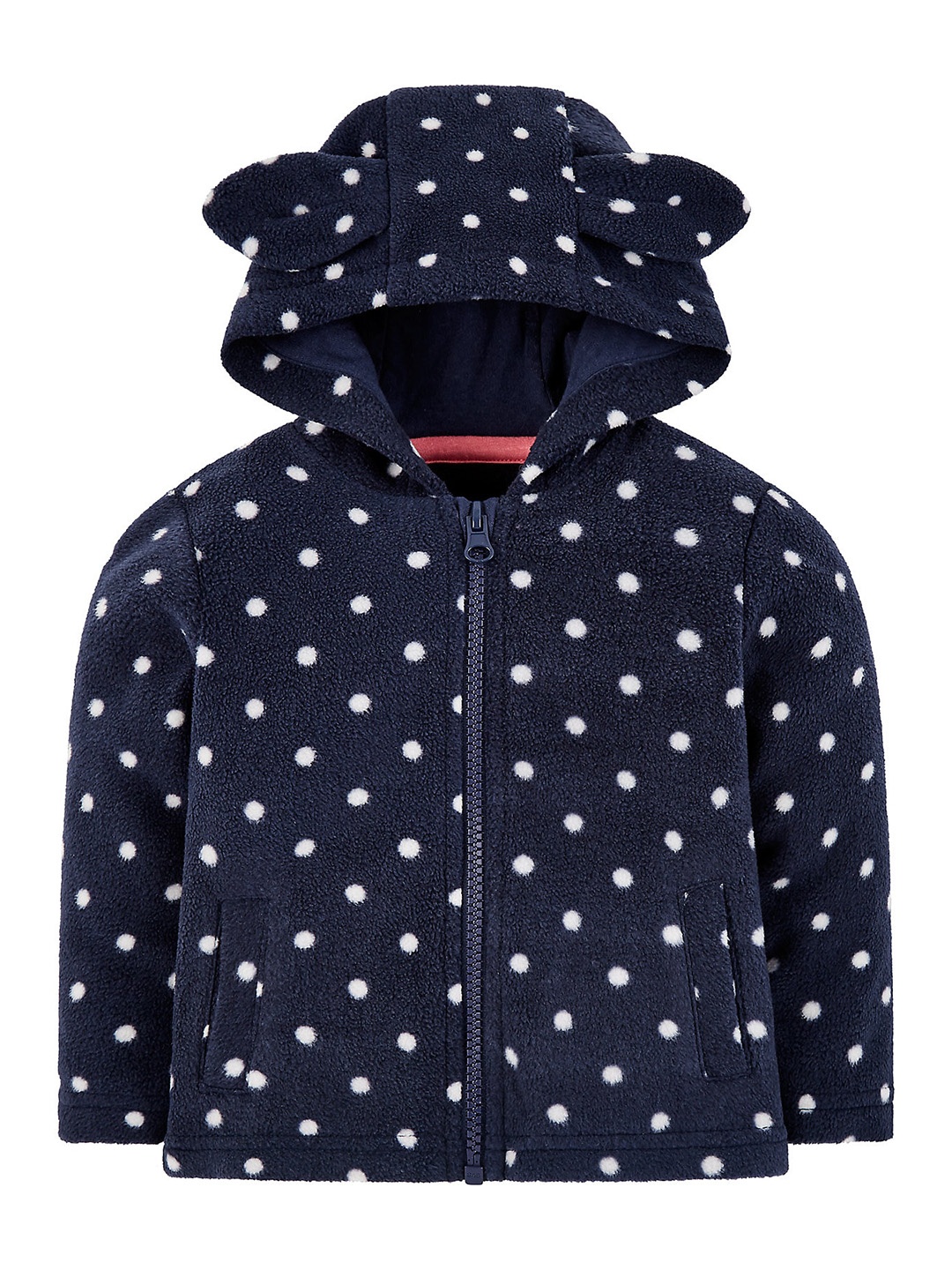 

mothercare Infants Girls Polka Dots Printed Hooded Cotton Sweatshirt, Navy blue