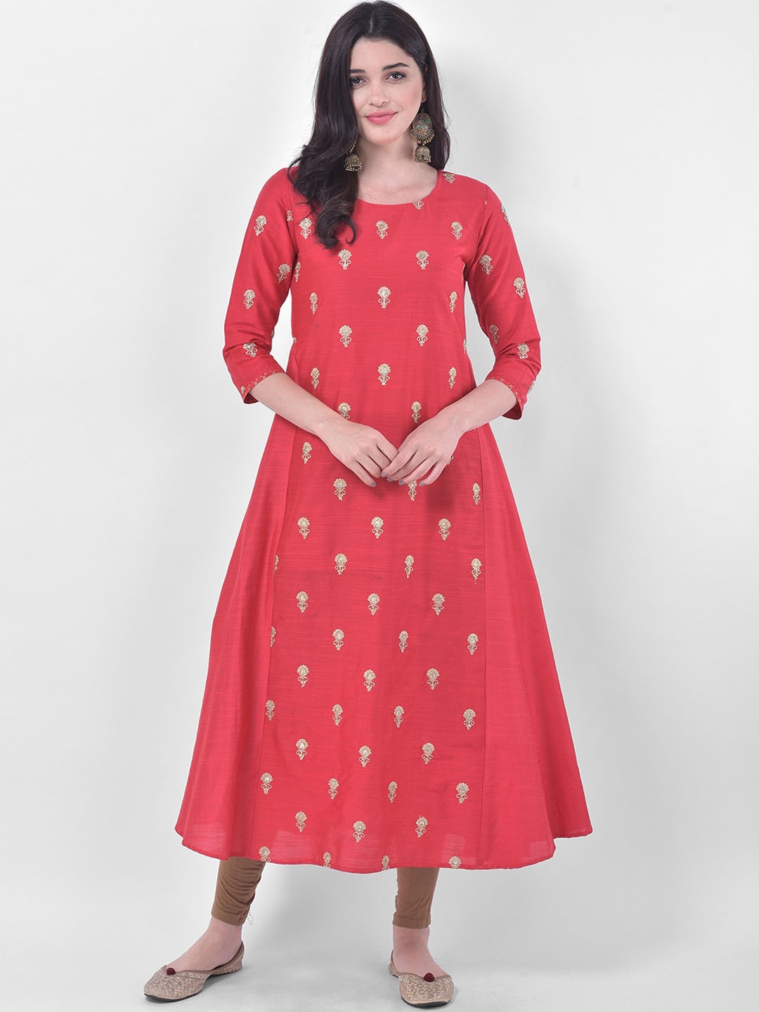 

Span Ethnic Motifs Printed A-Line Kurta, Orange