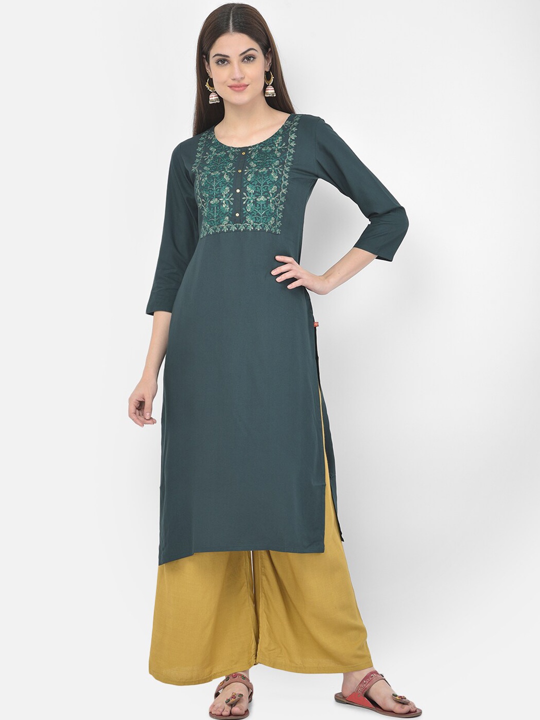 

Span Floral Embroidered Thread Work Kurta, Grey