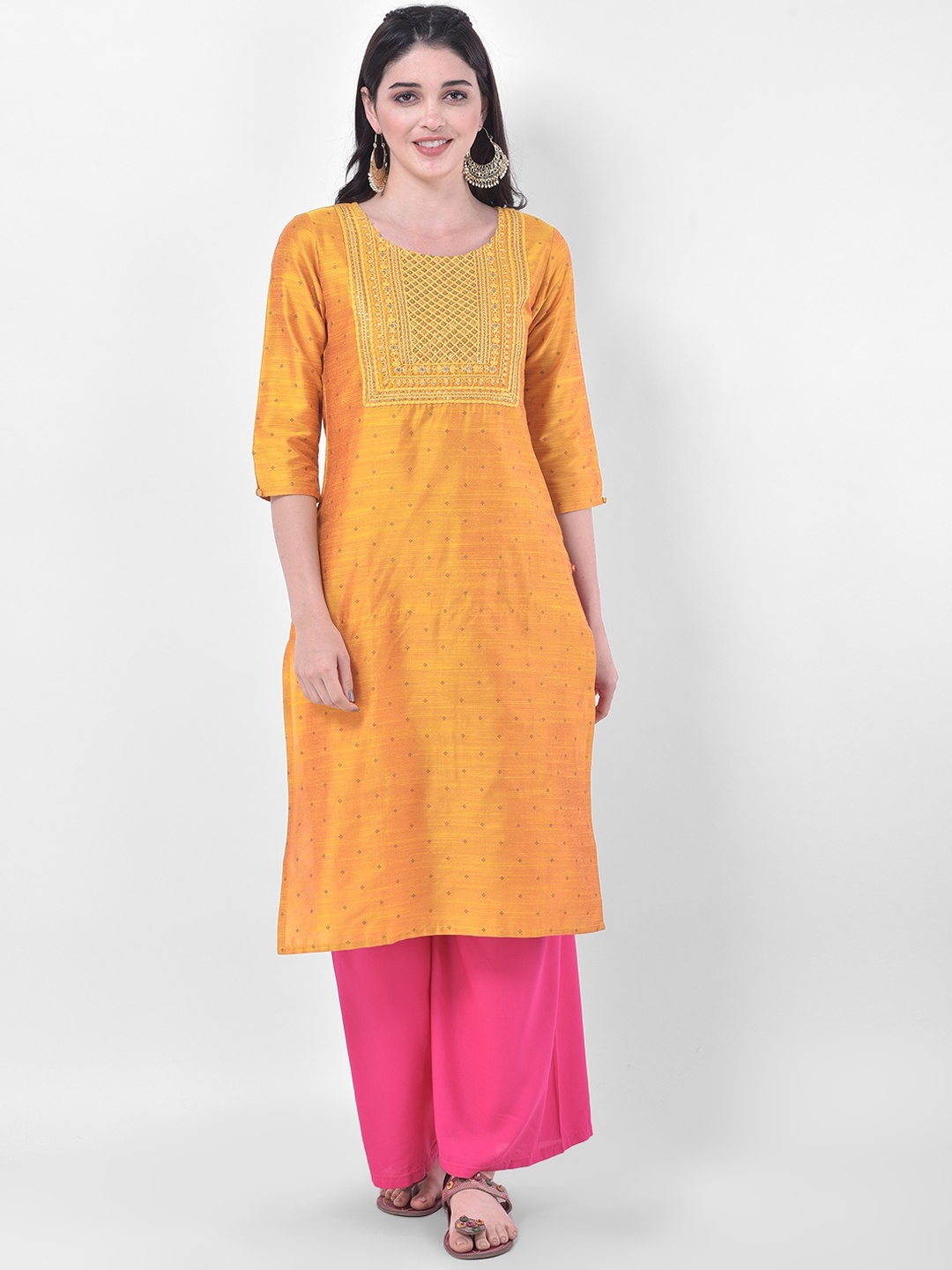 

Span Ethnic Motifs Printed Thread Work Pure Cotton Kurta, Yellow