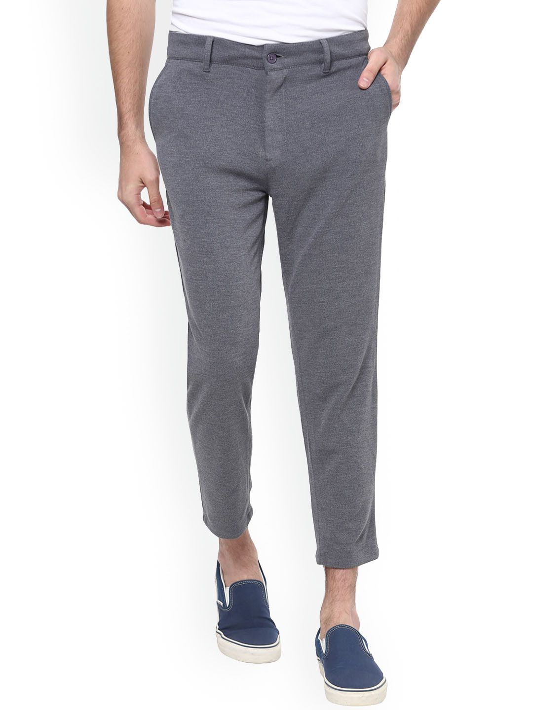 

Red Chief Men Cotton Slim Fit Mid-Rise Trousers, Grey melange