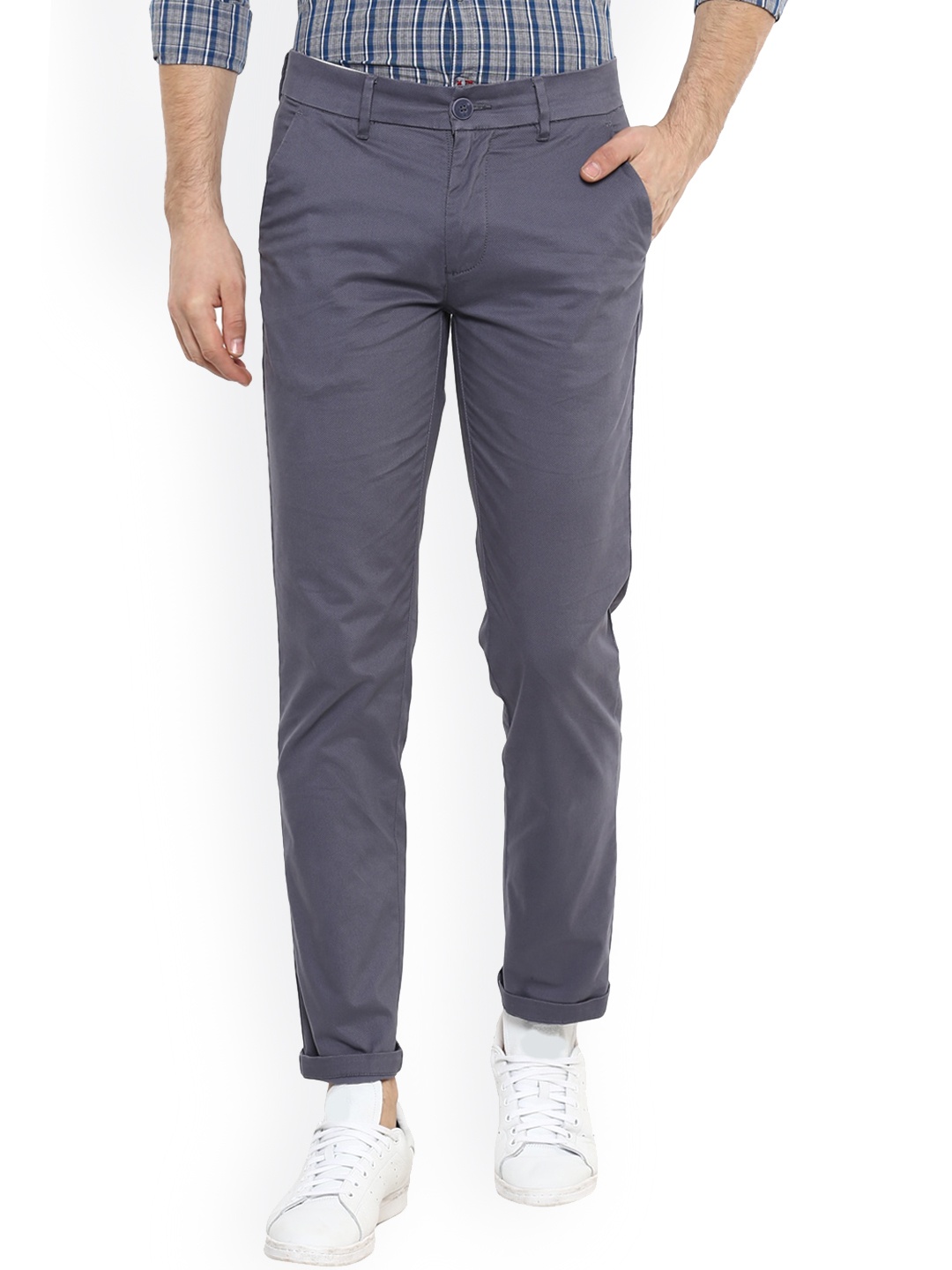 

Red Chief Men Cotton Slim Fit Mid-Rise Chinos Trousers, Grey
