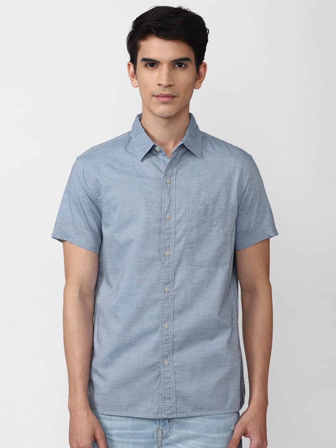 

AMERICAN EAGLE OUTFITTERS Spread Collar Cotton Casual Shirt, Blue