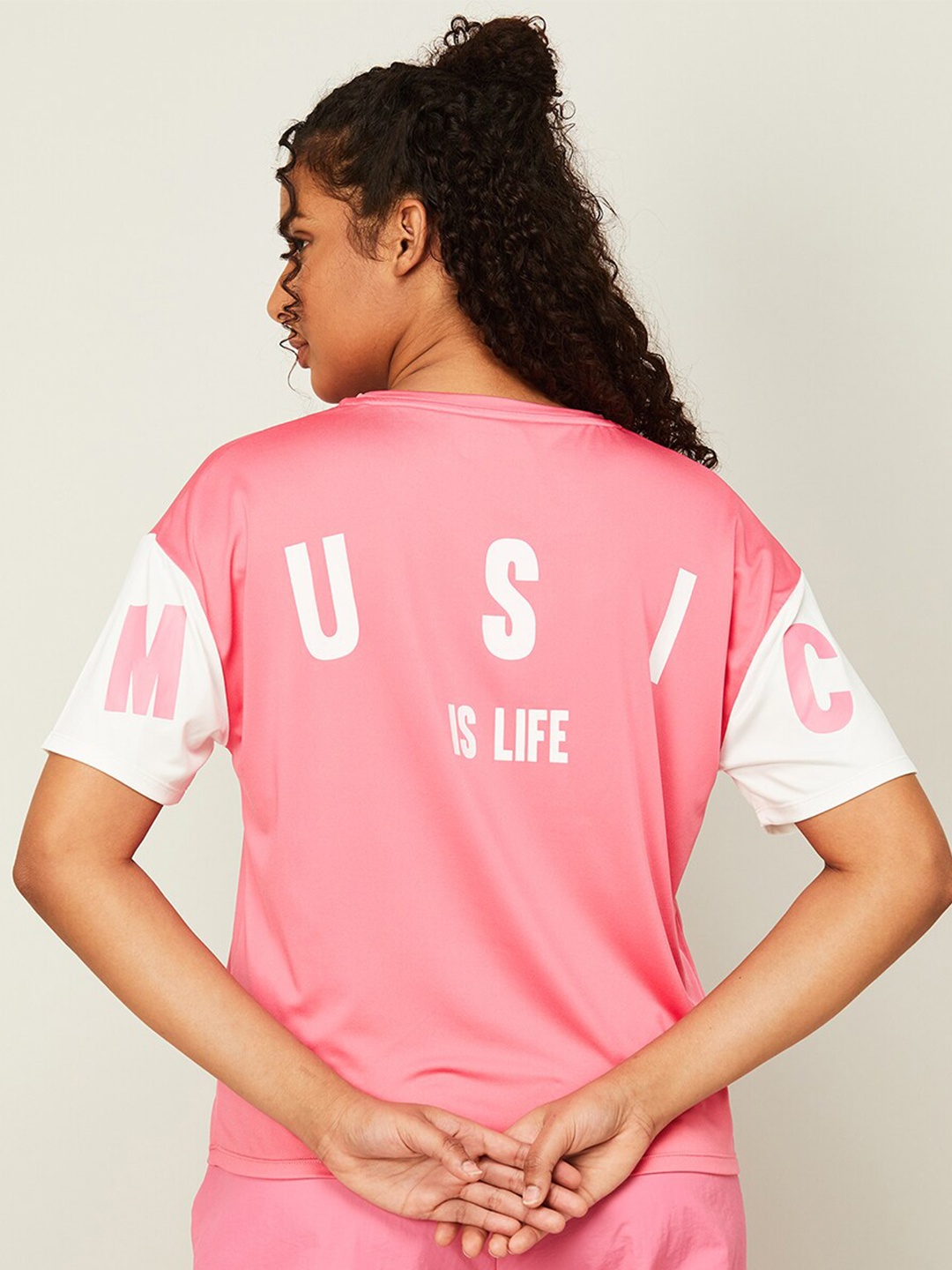 

Kappa Typography Printed Drop Shoulder Sleeves Oversize Fitted Sports T-shirt, Pink