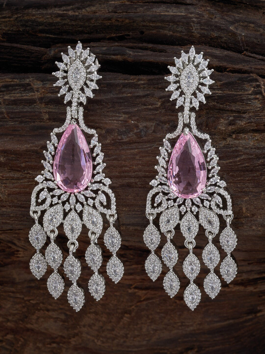 

Kushal's Fashion Jewellery Rhodium-Plated Zircon Contemporary Drop Earrings, Pink