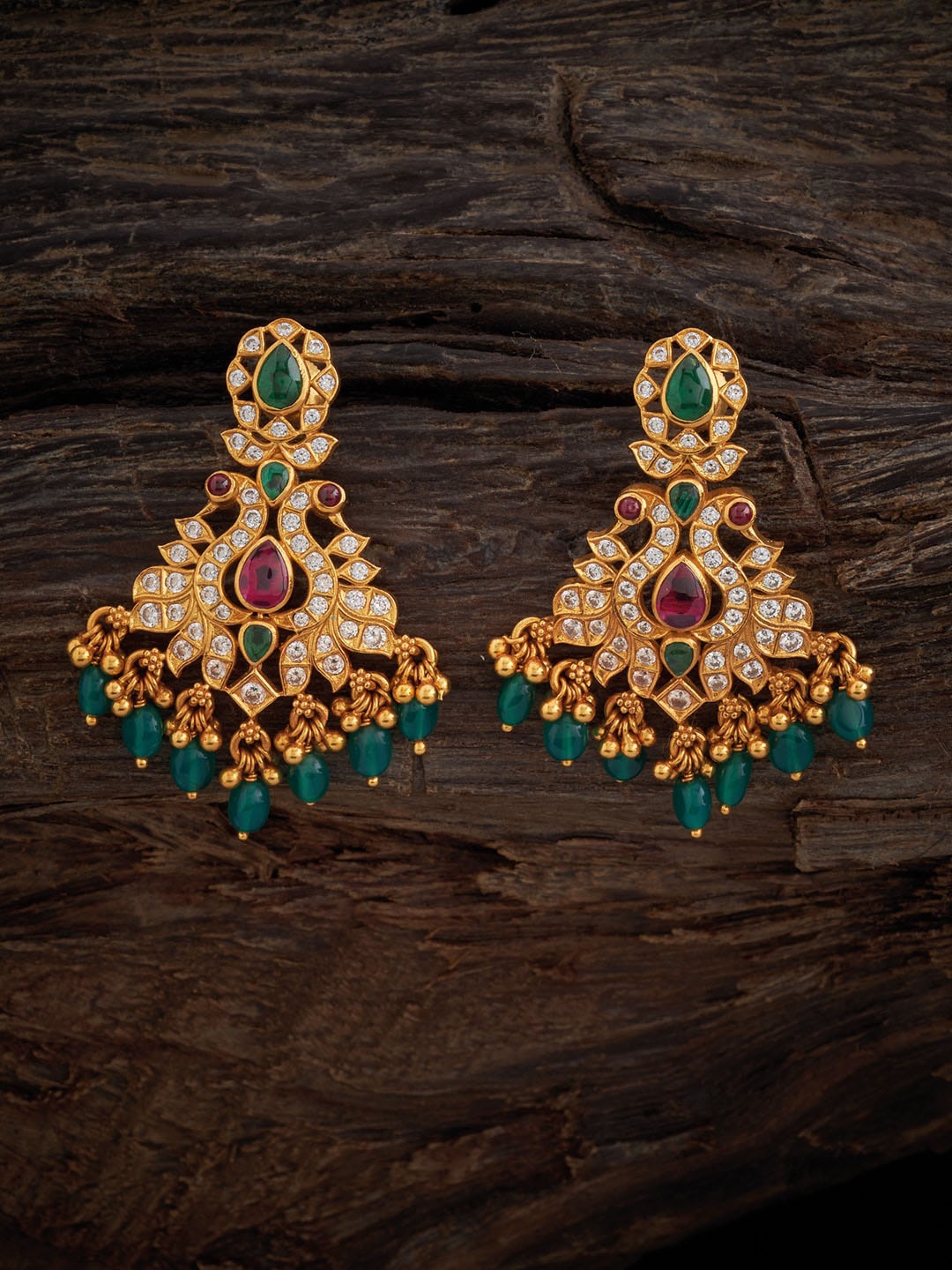 

Kushal's Fashion Jewellery Gold-Plated 92.5 Pure Silver Temple Drop Earring, Red