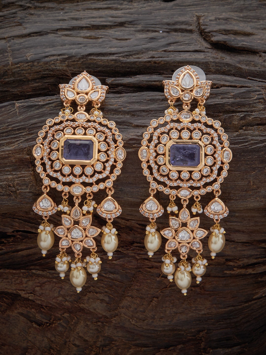 

Kushal's Fashion Jewellery Gold-Plated Stone Studded & Beaded Contemporary Drop Earrings, White