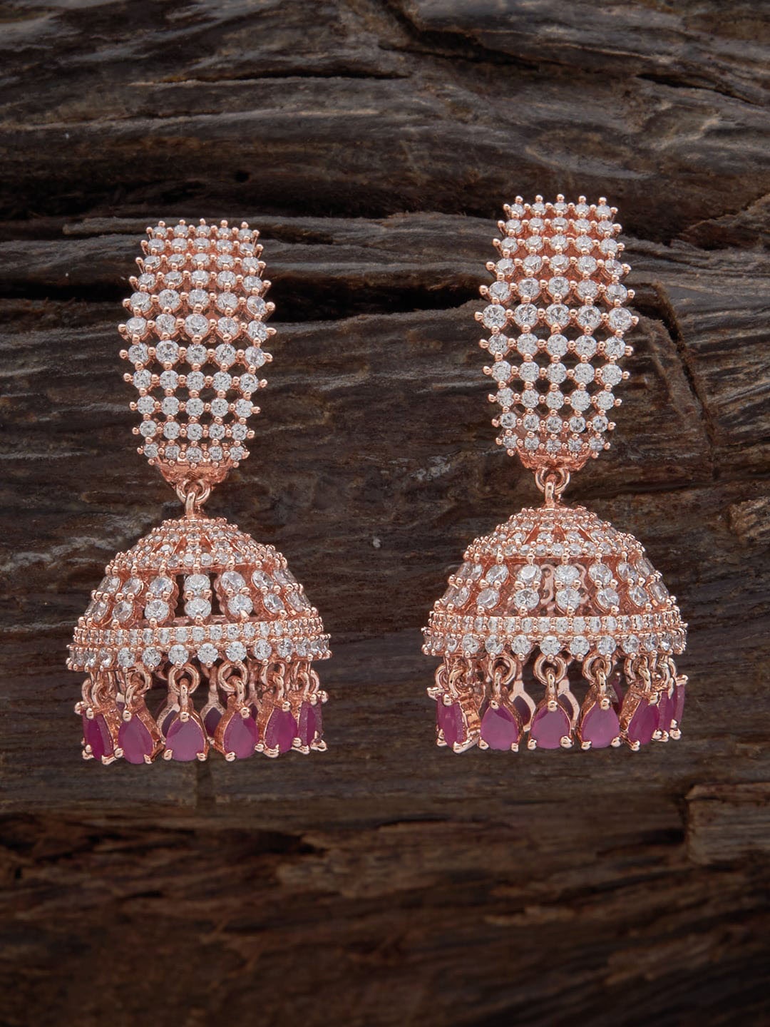 

Kushal's Fashion Jewellery Rose Gold-Plated Contemporary Jhumkas Earrings, Pink