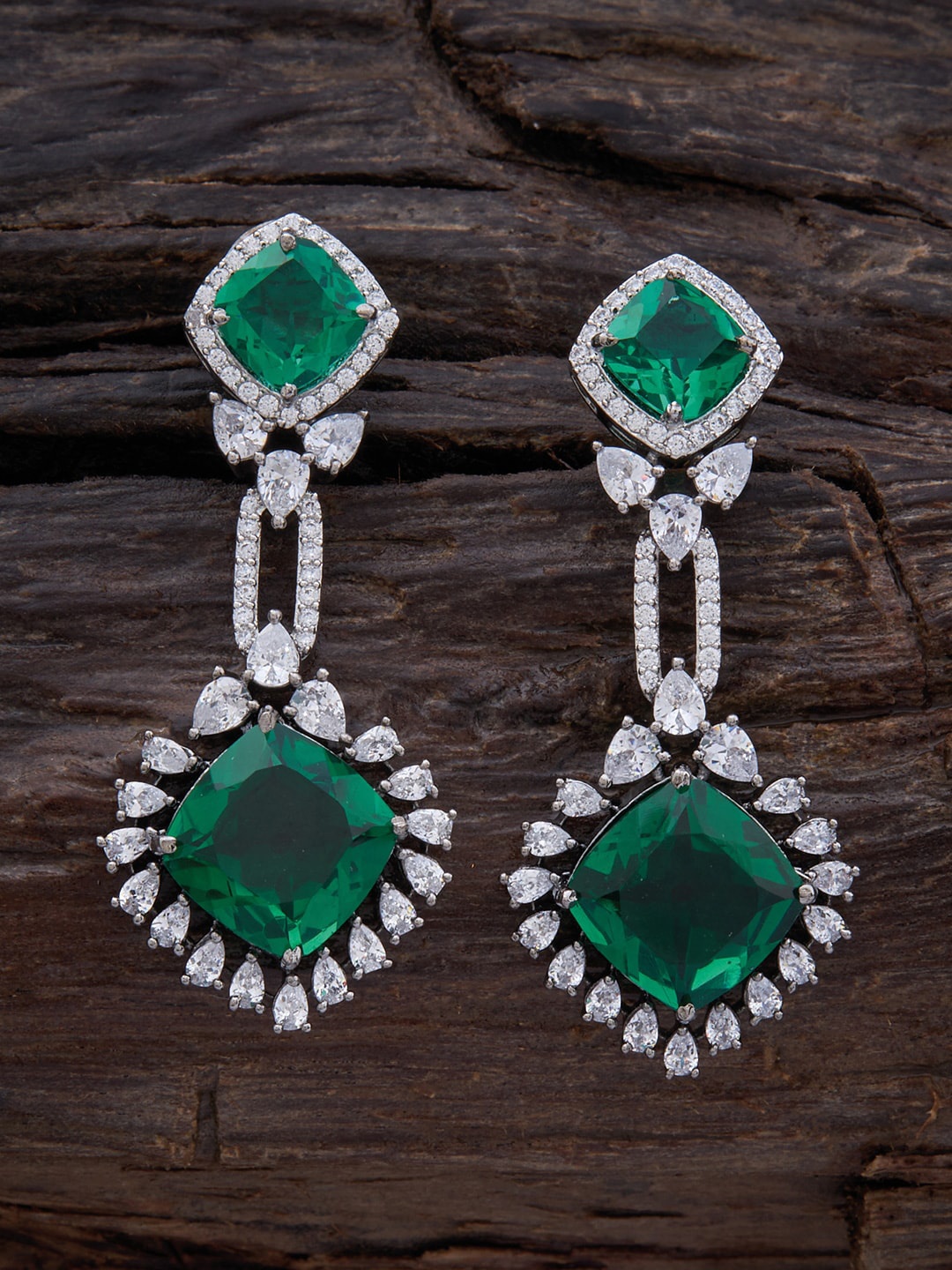 

Kushal's Fashion Jewellery Rhodium Plated Contemporary Drop Earrings, Green