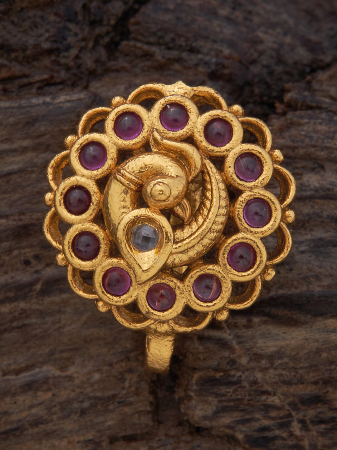 

Kushal's Fashion Jewellery Gold-Plated Stone-Studded Nath, Red