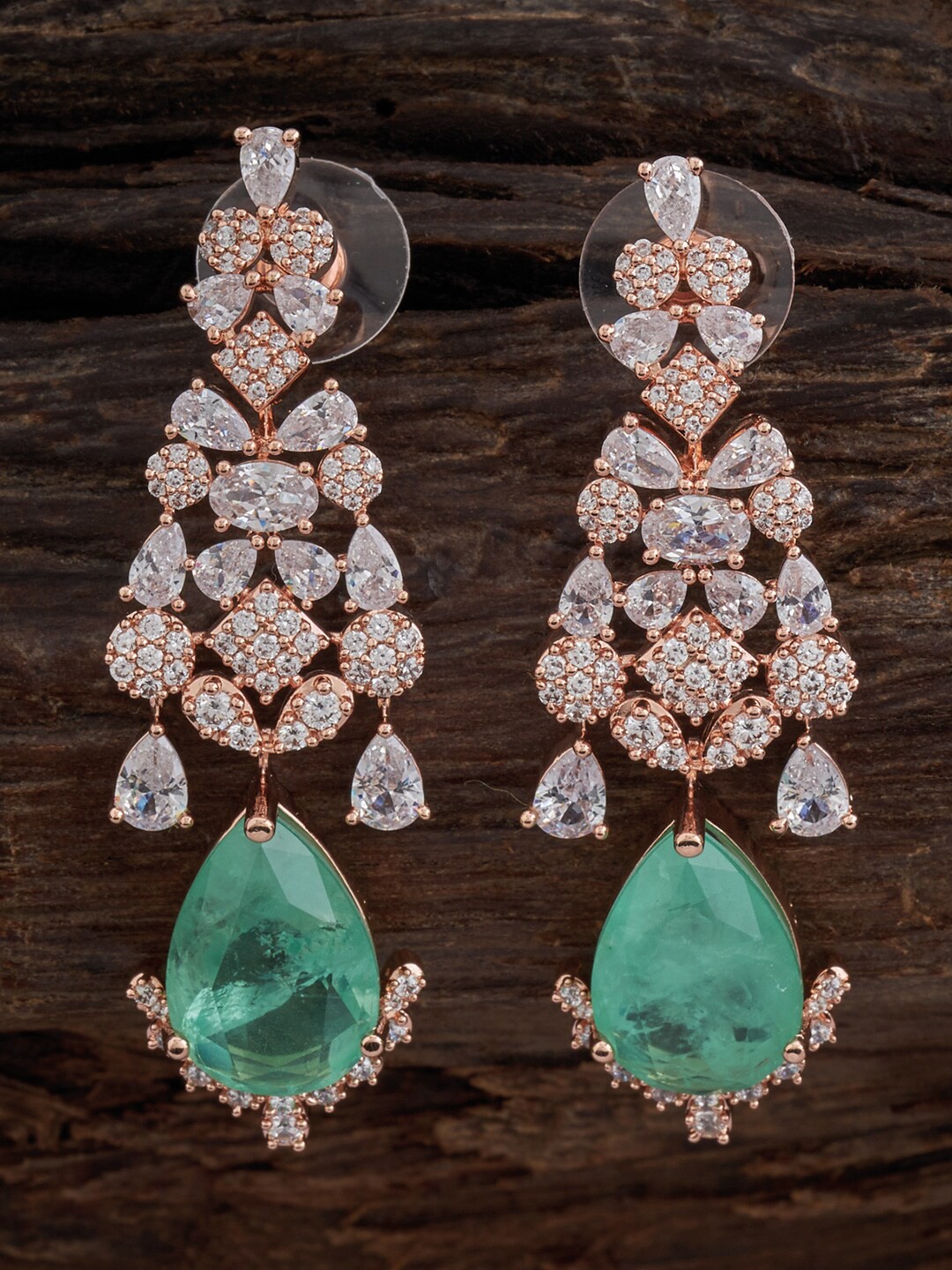 

Kushal's Fashion Jewellery Rose Gold-Plated Contemporary Drop Earrings, Sea green