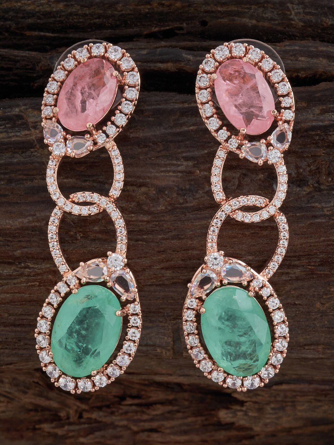 

Kushal's Fashion Jewellery Rose Gold-Plated Zircon Contemporary Drop Earrings, Pink