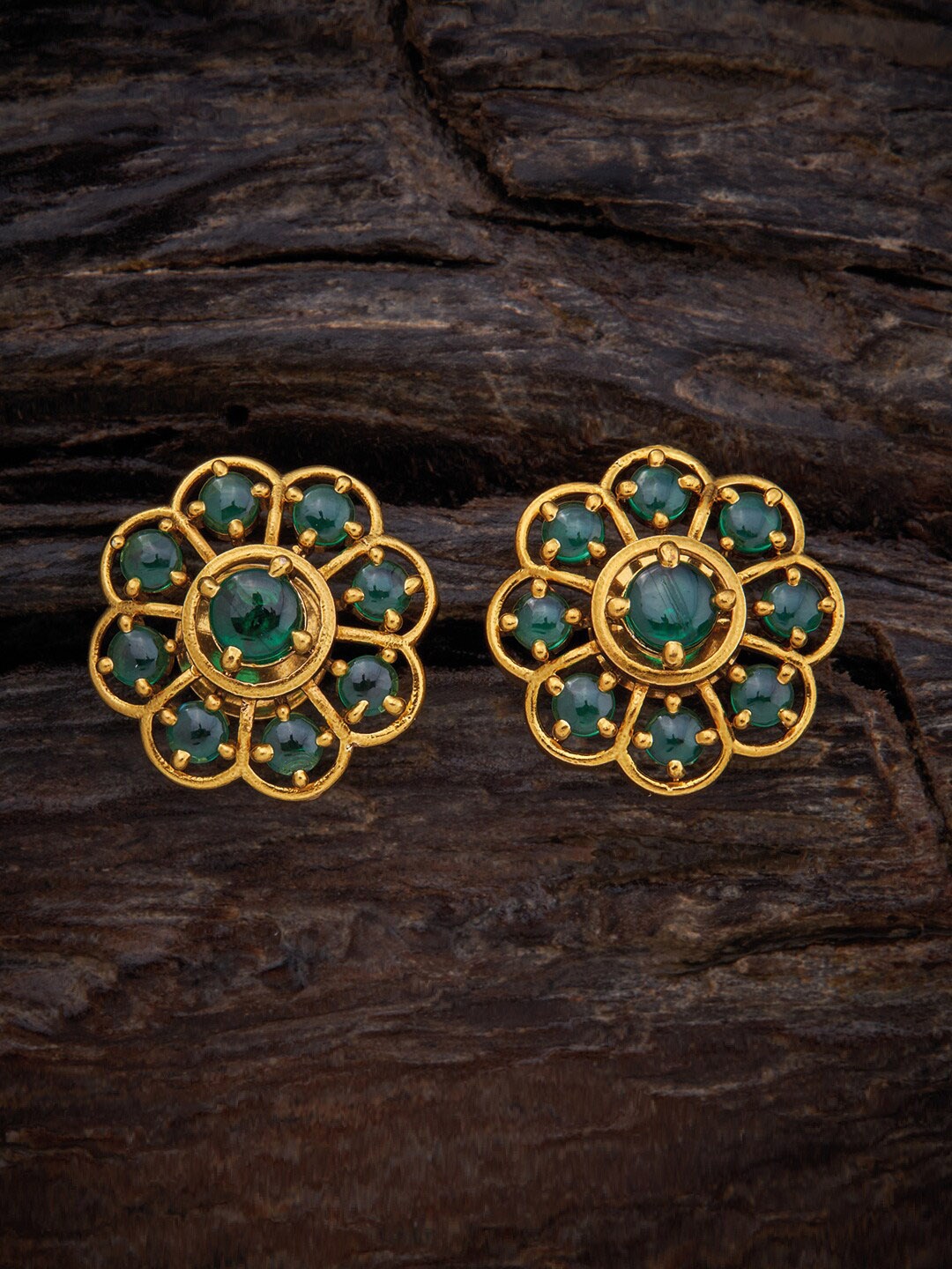 

Kushal's Fashion Jewellery Gold-Plated Floral Studs Earrings, Green