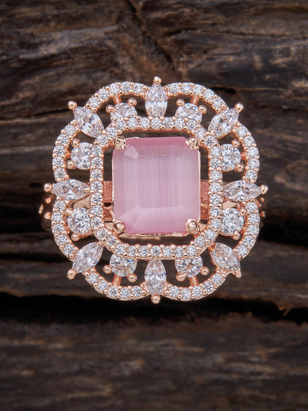 

Kushal's Fashion Jewellery Rose Gold-Plated AD-Studded Adjustable Finger Ring