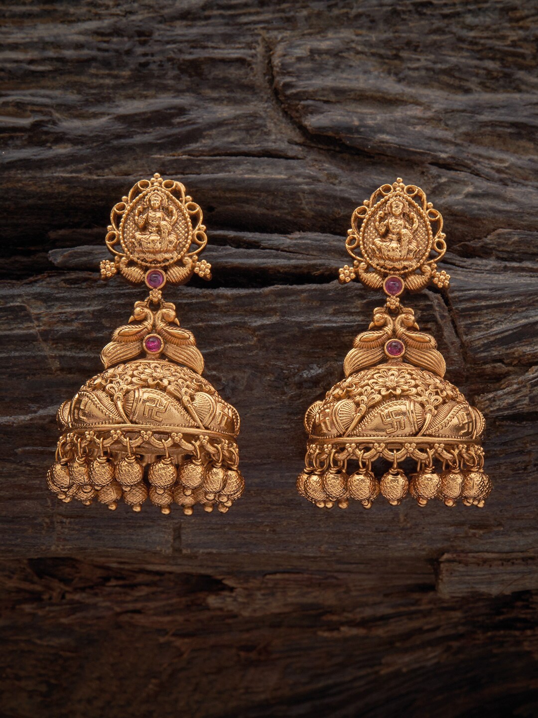 

Kushal's Fashion Jewellery Contemporary Antique Jhumkas Earrings, Red